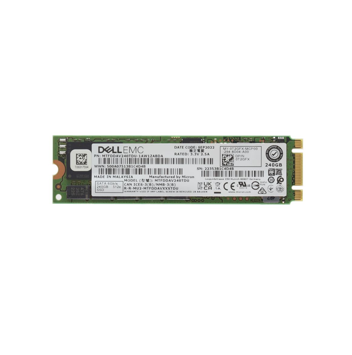 Dell Micron 240GB M.2 SATA SSD T2GFX
