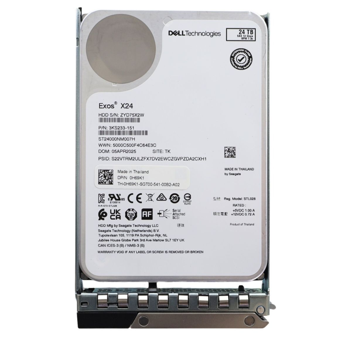 Dell Seagate 24TB Exos X24 SAS HDD 7.2K H69K1 ST24000NM007H