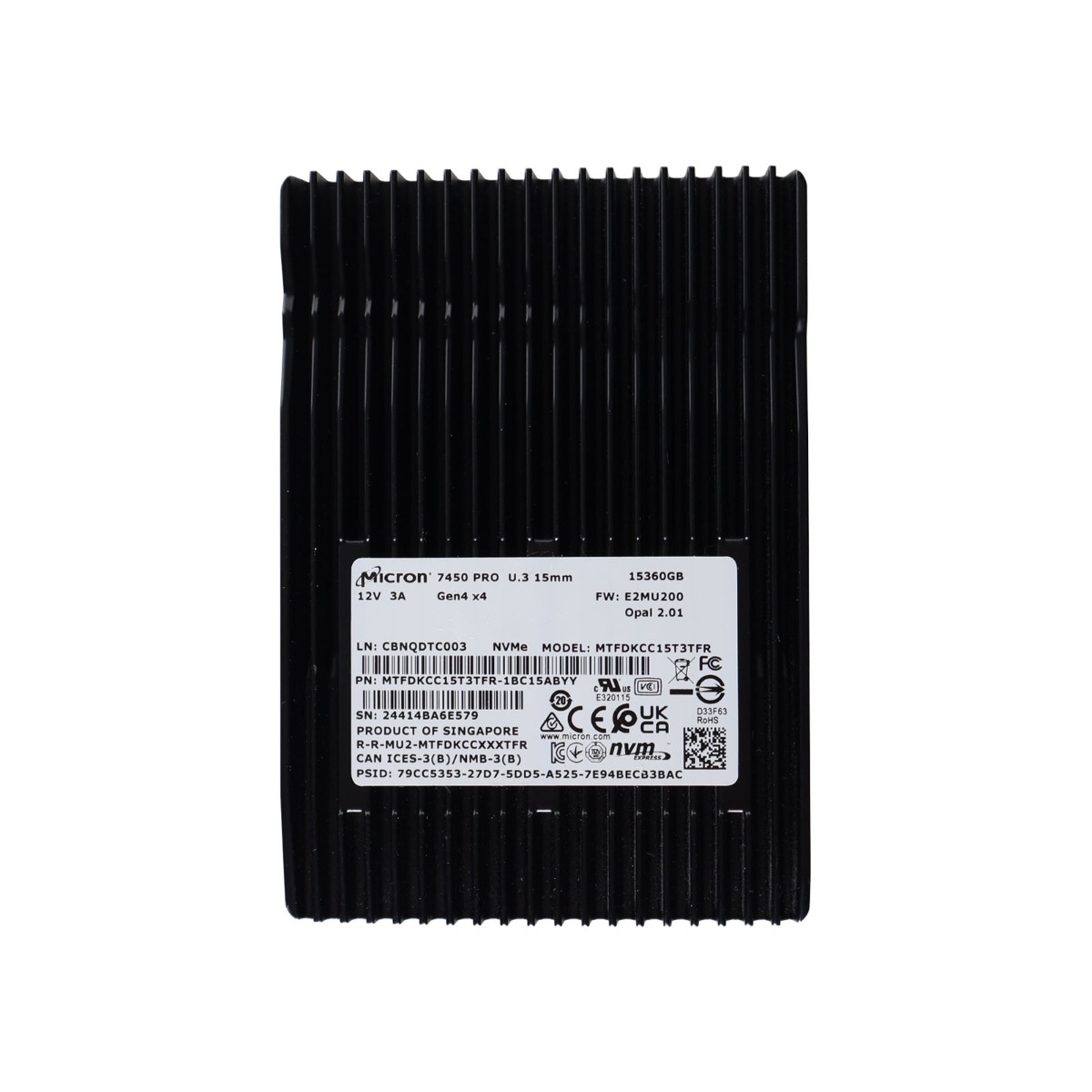 Micron 7450 Pro 15.36TB U.3 Gen 4 NVMe SSD Drive - MTFDKCC15T3TFR-1BC15