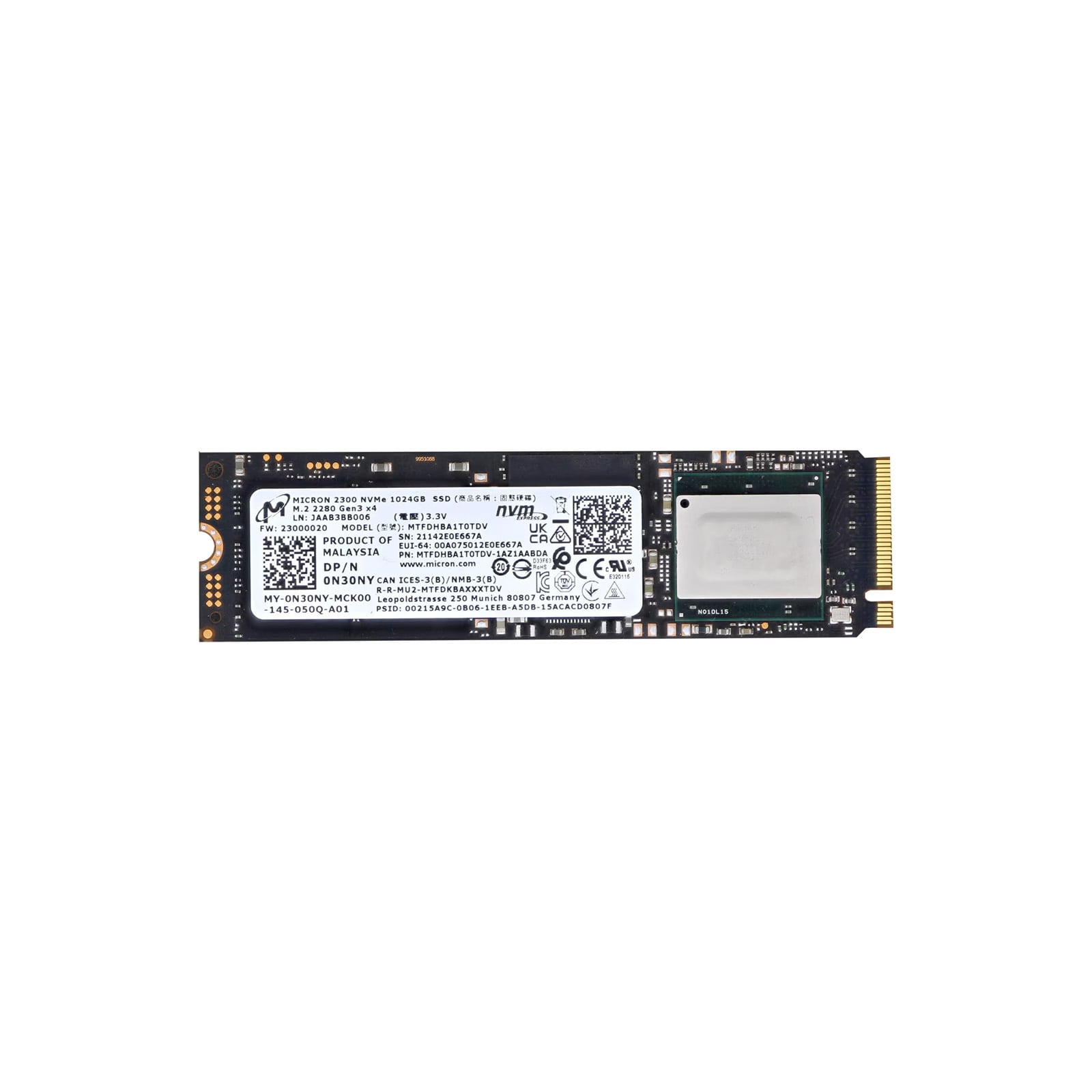 Dell Micron 1TB M.2 Gen 3 NVMe SSD Drive - N30NY MTFDHBA1T0TDV