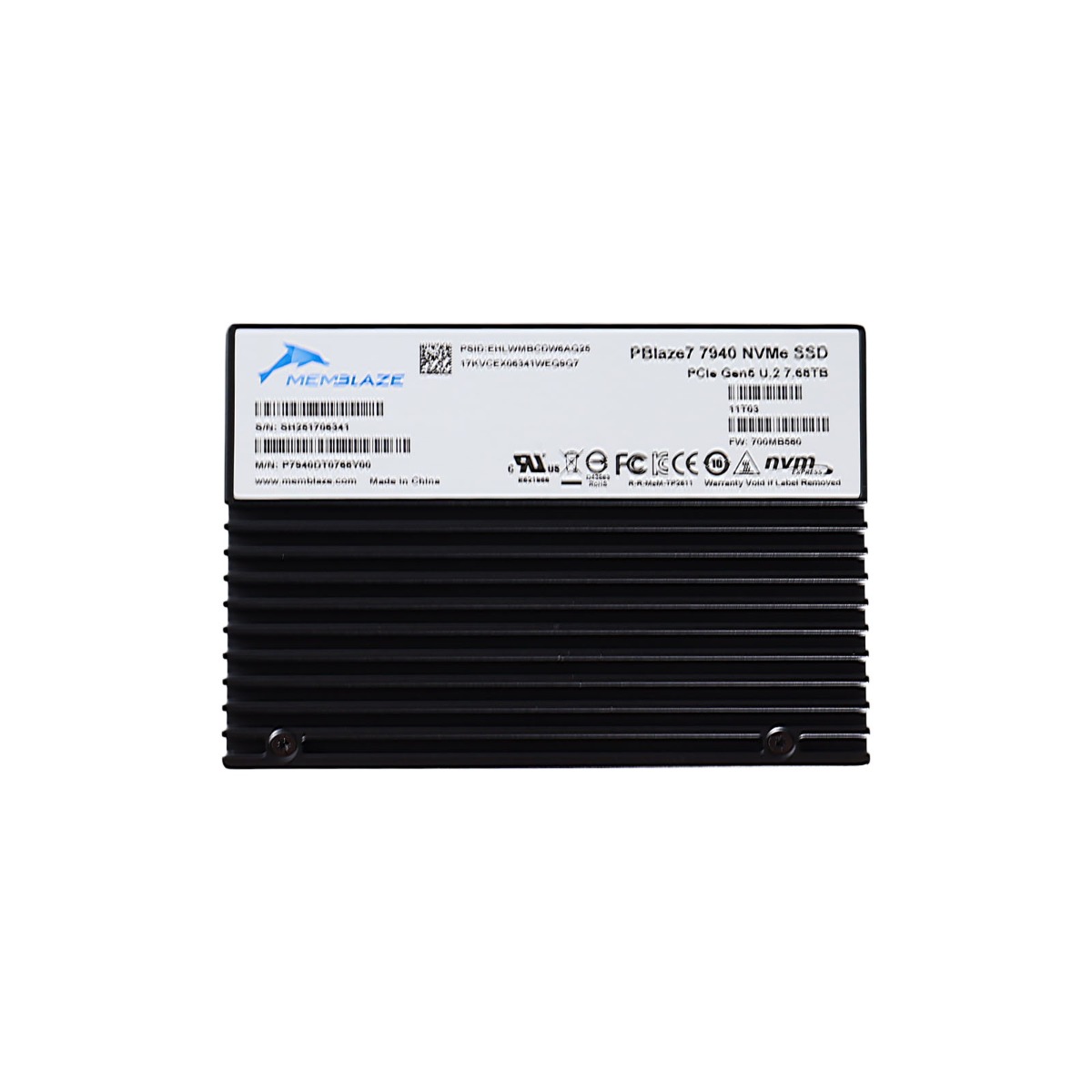 Memblaze PBlaze7 7940 Series 7.68TB U.2 Gen 5 NVMe SSD Drive - P7940DT0768Y00
