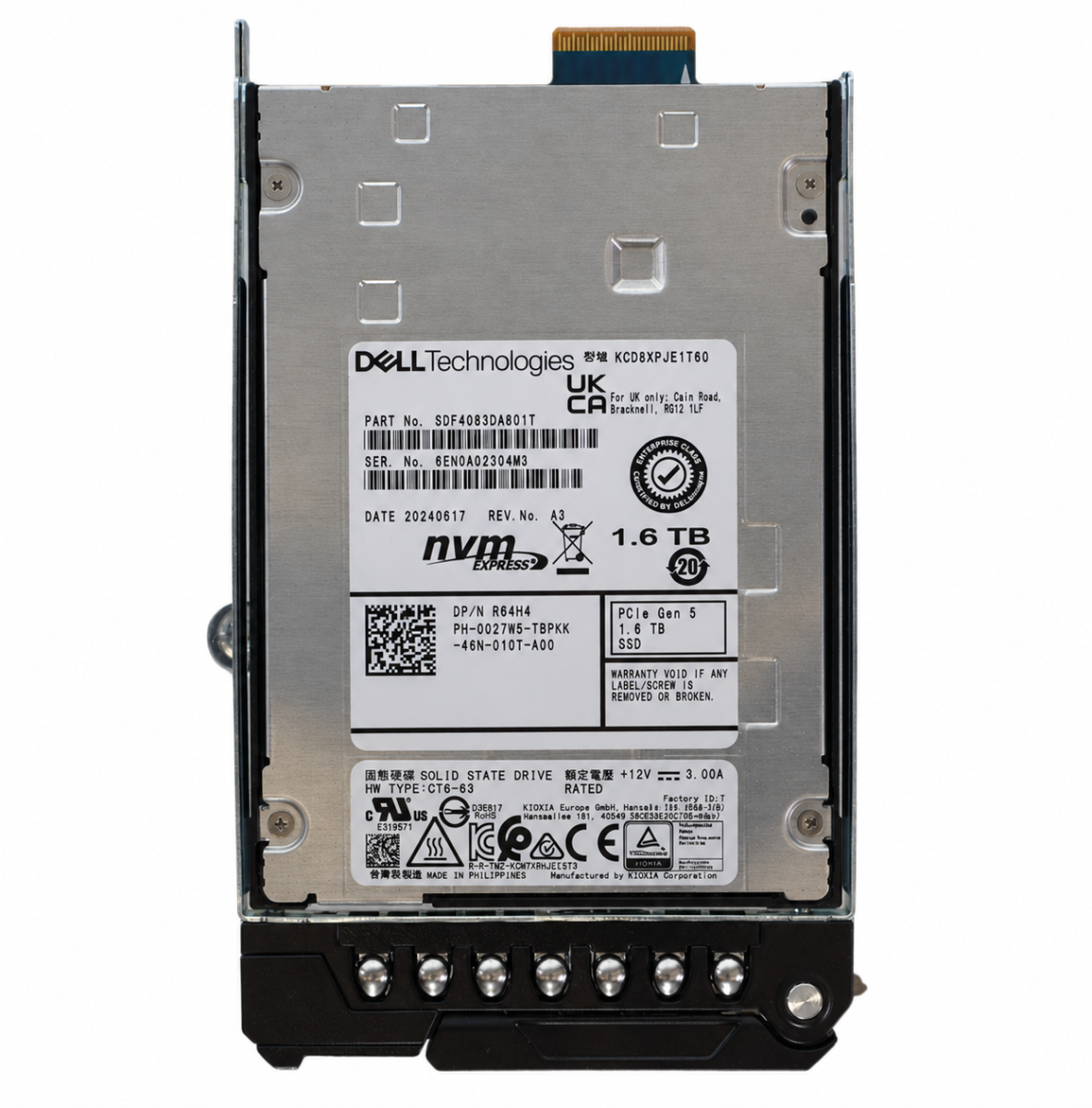 Dell Kioxia E3.S 1.6TB Gen 5 NVMe SSD Drive - R64H4 KCD8XPJE1T60