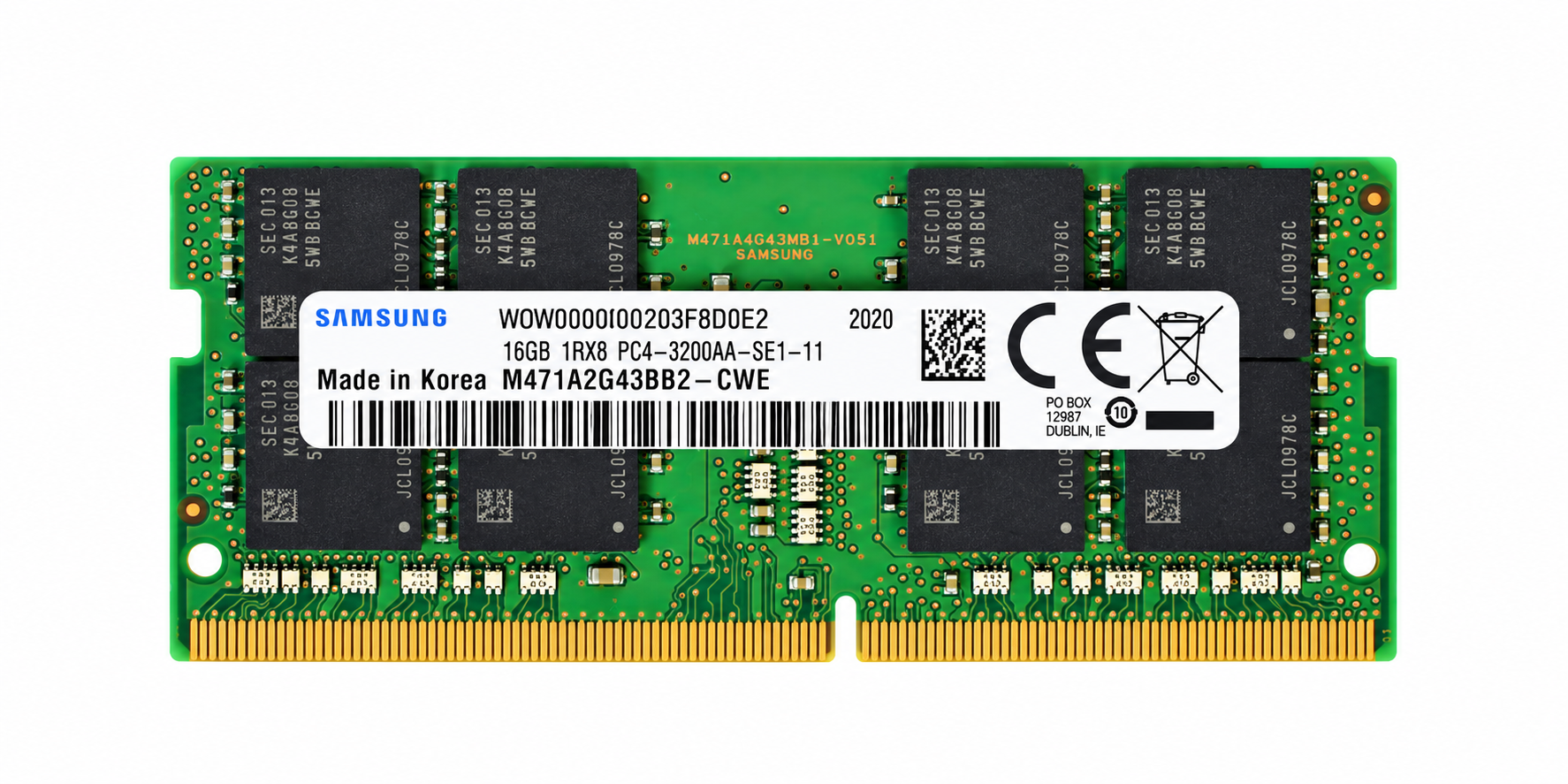 Samsung 16GB 1RX8 PC4-3200AA-S (3200MHz) Laptop Memory Module - M471A2G43BB2-CWE