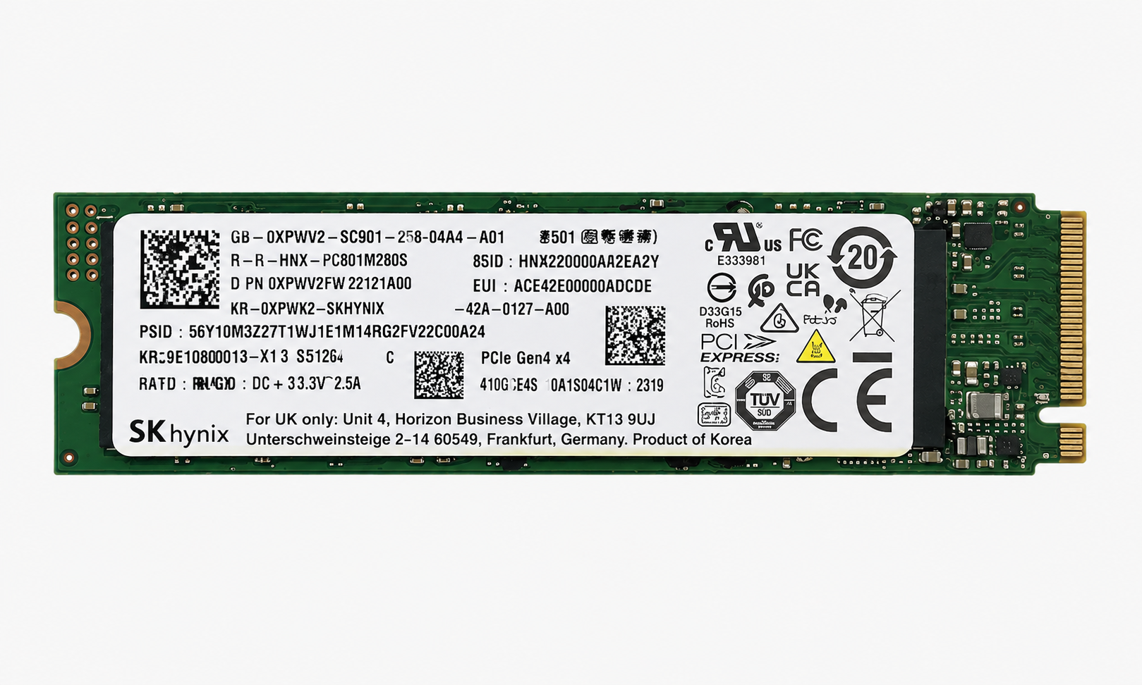 Dell SK Hynix PC801 M.2 2280 2TB Gen 4 NVMe SSD Drive - XPWV2 HFS002TEJ9X101N